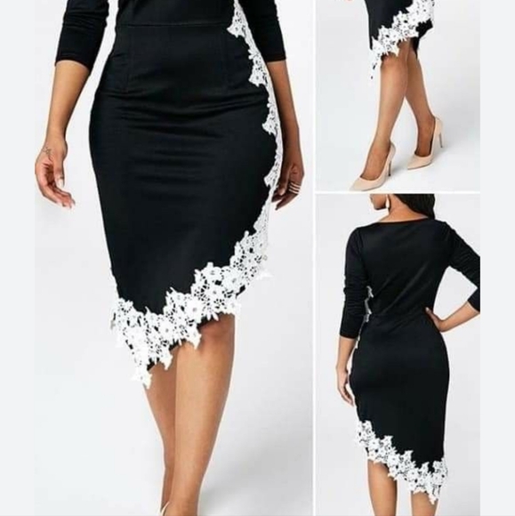 NWT Side Lace Detail Black Asymmetrical Hem Dress Size Small - Picture 4 of 8